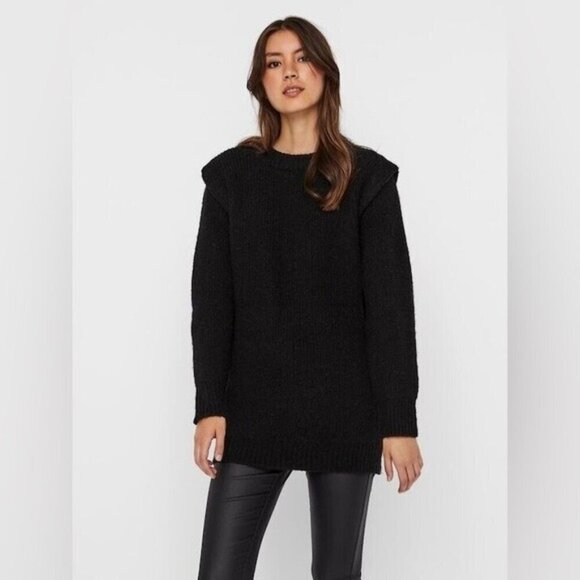 NWT Vero Moda Daisy Black Ribbed Knit Pullover Sweater Size XS Oversized - Picture 1 of 2